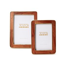 Two's Company Nelson Wood Photo Frame With Rounded Brass Edge