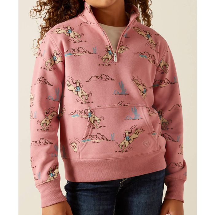 Ariat Girls Bronc Scene 1/4 Zip Sweatshirt