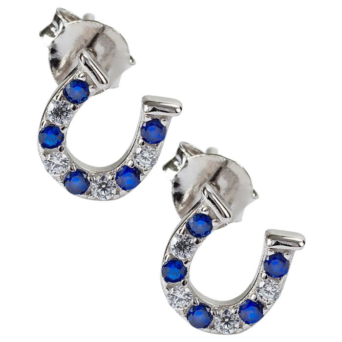 Kelly Herd Sterling Silver Blue & Clear Horseshoe Earrings