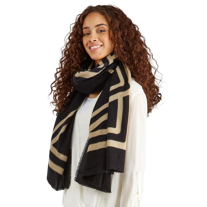 Standout Black Geometric Scarf/Shawl with Eyelash Fringe - Acrylic