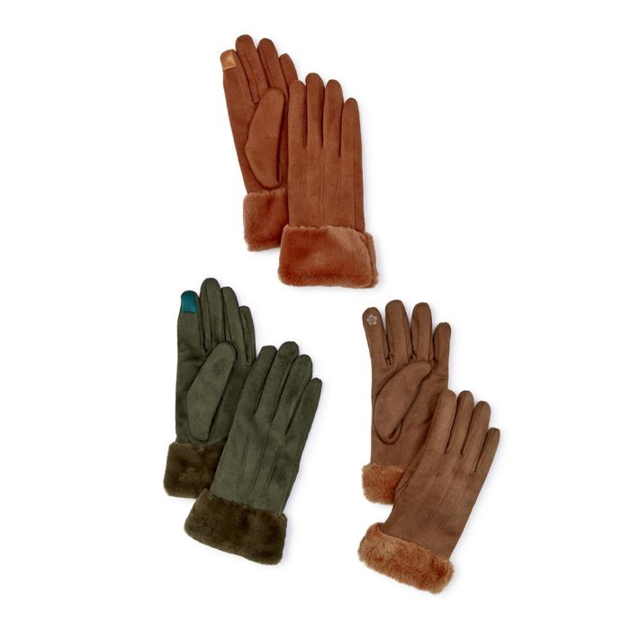 Two's Company Timeless Touch Vegan Suede Glove With Plush Vegan Fur Trim