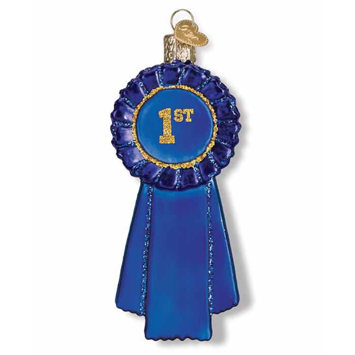 GT Reid Glass Blue Ribbon Ornament