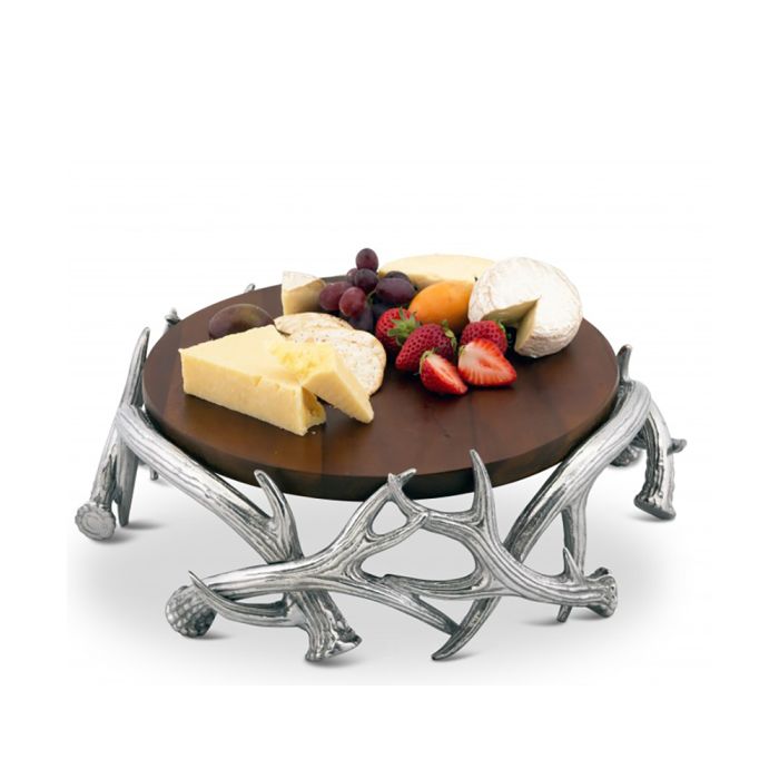 13" Arthur Court Wooden Cheese Pedestal With Antlers