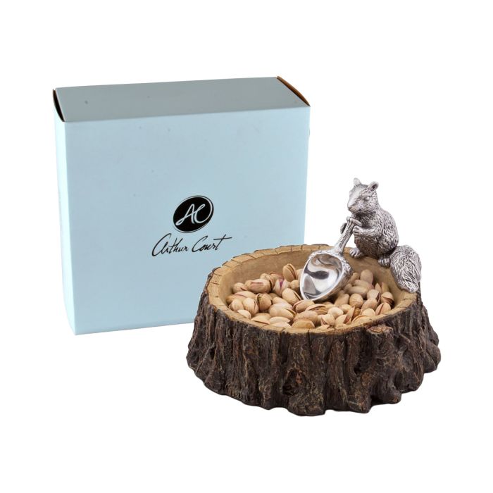 Arthur Court Standing Squirrel Nut Bowl With Acorn Scoop