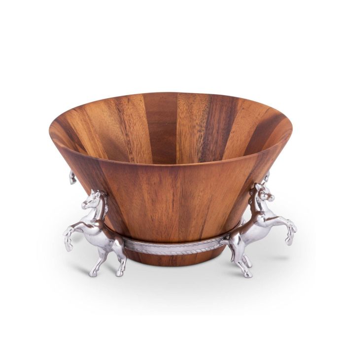 Arthur Court Horse Wood Tall Salad Bowl