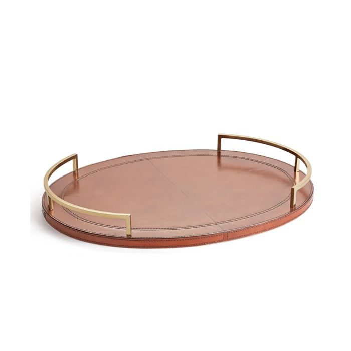 Brushed Brass Cigar Leather Jacob Tray