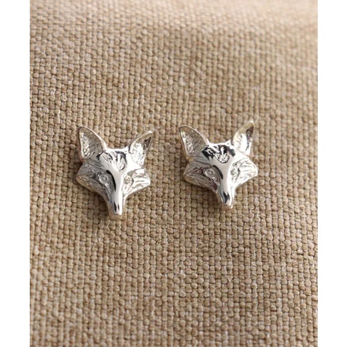 Loriece Large Fox Mask Silver Earrings