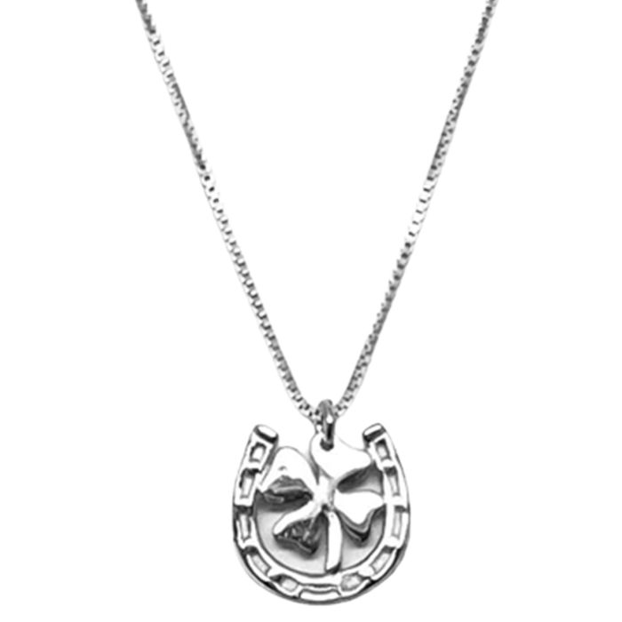 Loriece Silver Horseshoe & Four Leaf Silver Necklace