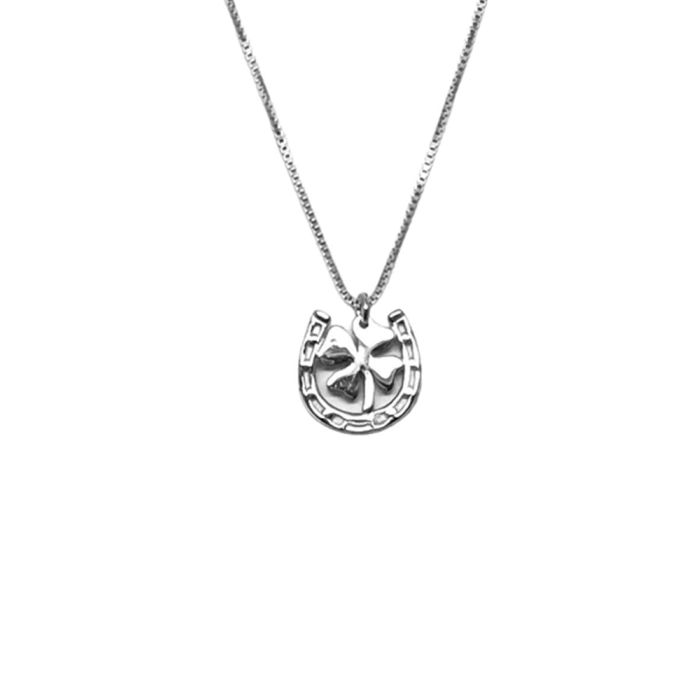 Loriece Silver Horseshoe & Four Leaf Silver Necklace