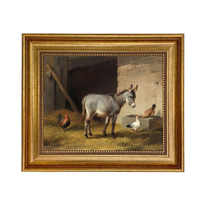Madison Bay Co. Donkey & Chickens Framed Oil Painting On Canvas