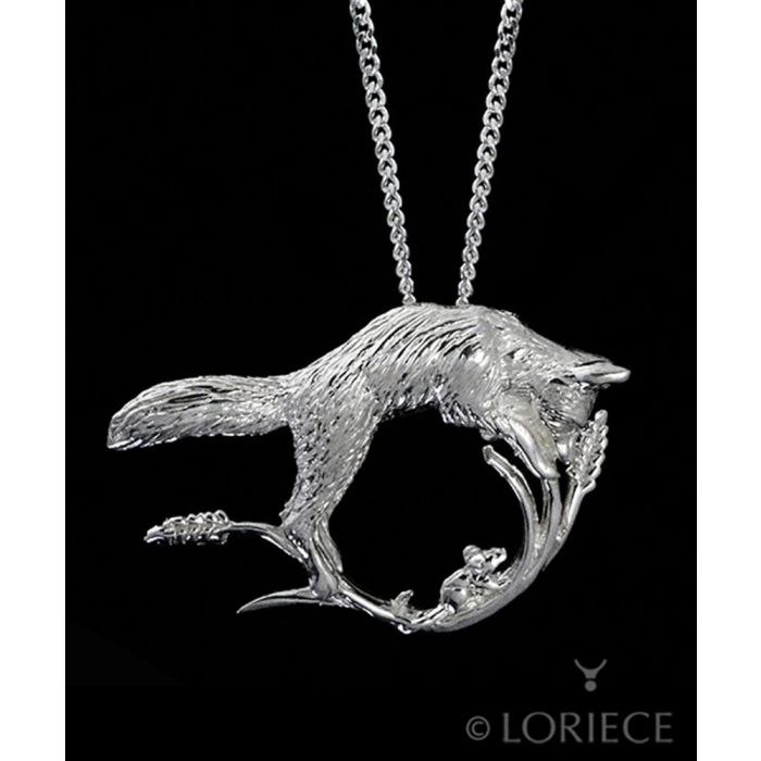 Loriece Silver Playful Fox Pendant Necklace