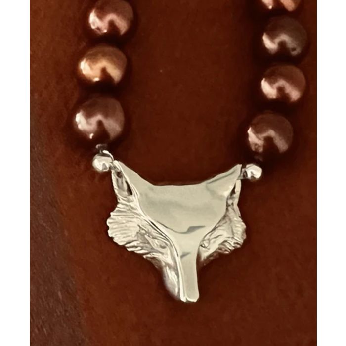 Loriece Fox Mask Slide Necklace With Dark Amber Fresh Water Pearls