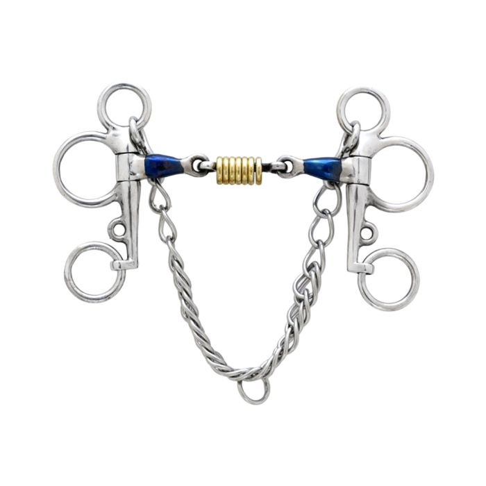 Centaur® Blue Steel Tom Thumb Double Jointed & Brass Roller Discs Pelham