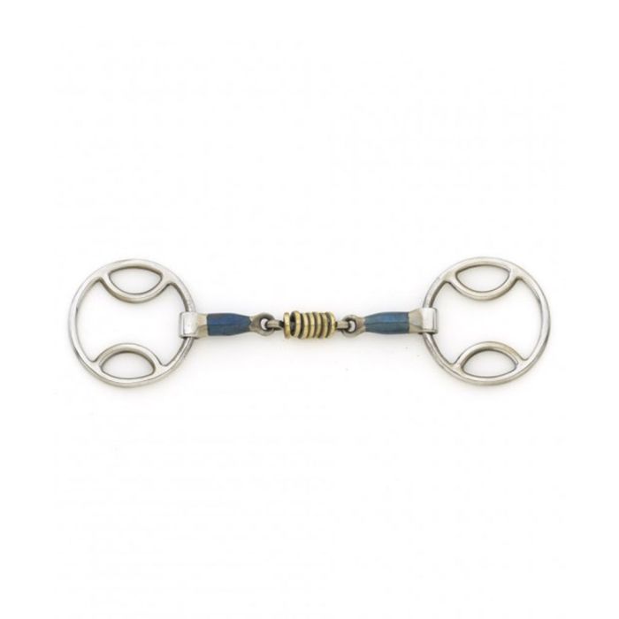 Centaur Blue Steel Loop Ring Gag with Brass Rollers
