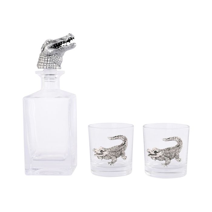 Vagabond House Alligator Decanter Set with 2 Glasses