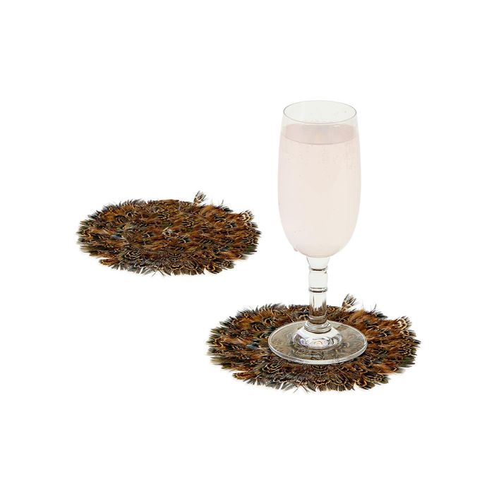 Set of 4 Feather Coasters (2 Pheasant & 2 Guinea)