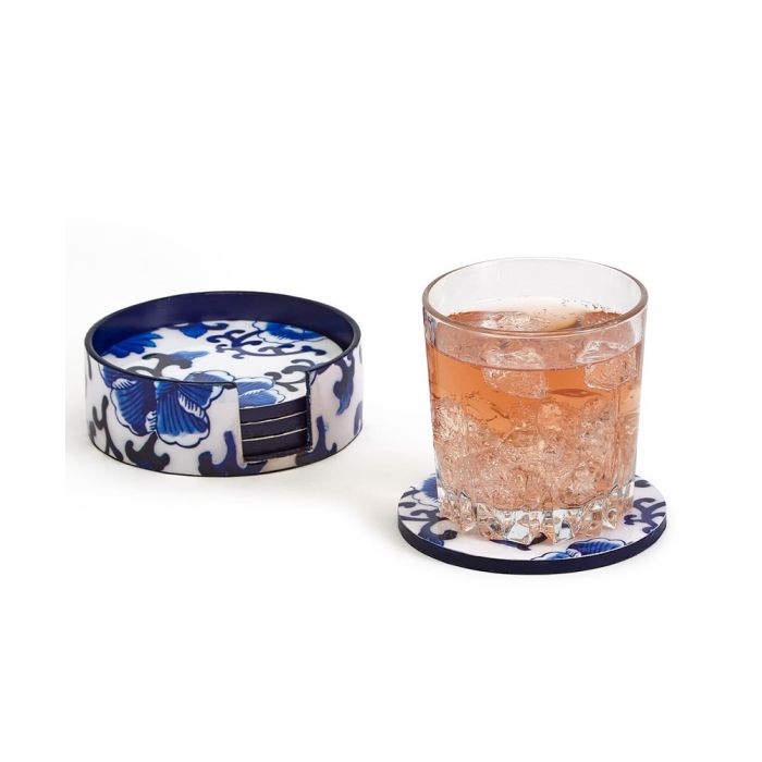 Blue Willow Set of 4 Coasters With Holder