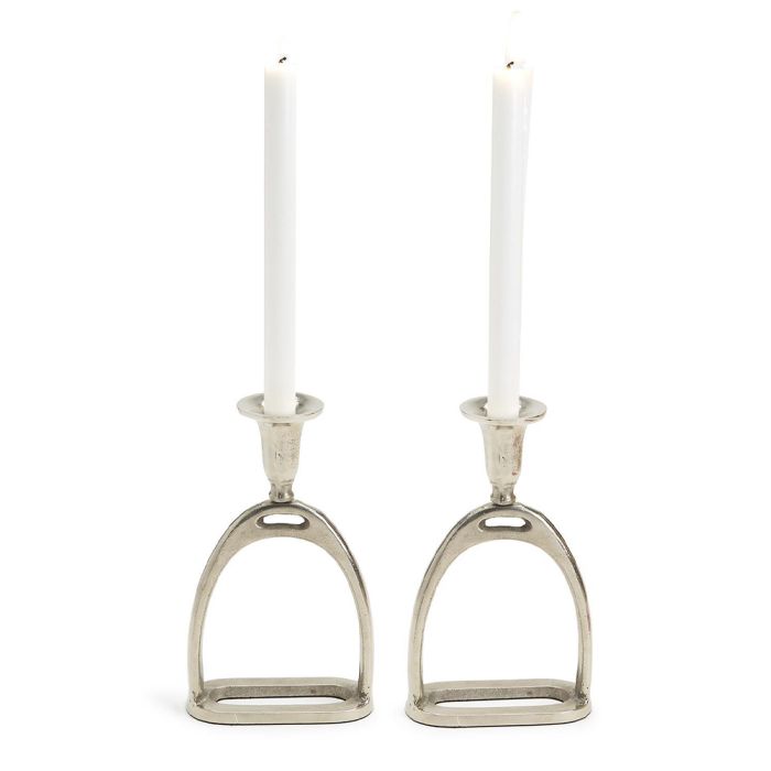 Two's Company Stirrup Antiqued Silver Taper Candle Holders - Set of 2
