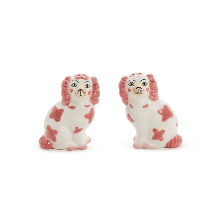 Two's Company Salt & Pepper Pink Staffordshire Dog Set