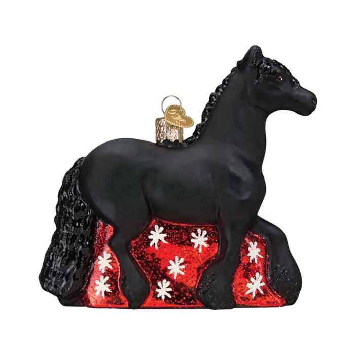 Kelley And Company Glass Fresian Horse Christmas Ornament