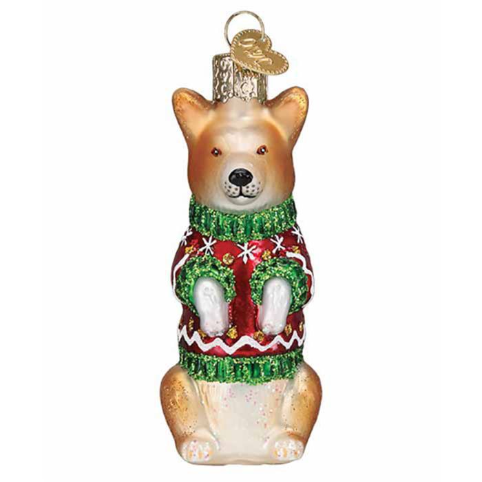 Glass 3.5" Christmas Corgi Ornament