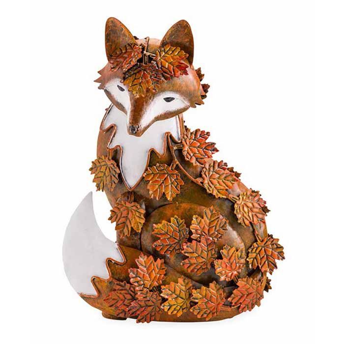 Fall Metal Leaves Fox Sculpture
