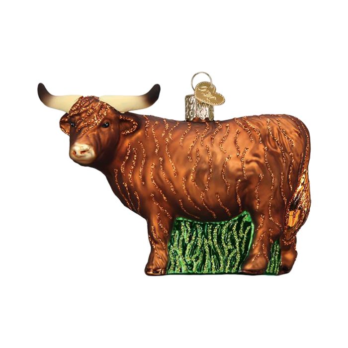 Kelley And Company Glass Highland Cow Christmas Ornament