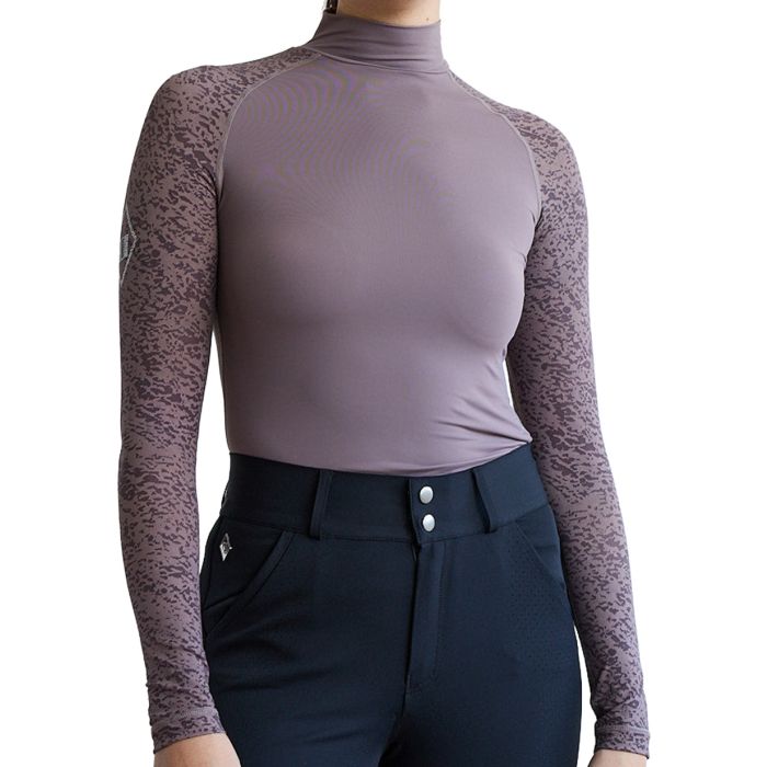 70 Degrees Ladies Long Sleeve Mesh + Lace Sport Mock Neck Shirt