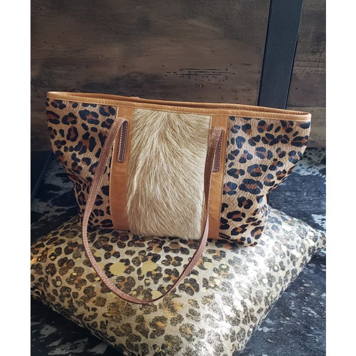 Rodrigo By Catalina Cow Hide Leather Cheetah Print Tote (16"X10")