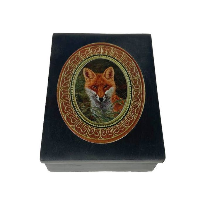 Madison Bay Co. 4" Red Fox In The Grass Black Soapstone Decorative Box