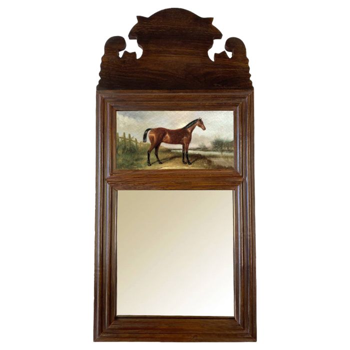 Madison Bay Co. Antique Vintage Style Wood Framed Mirror with Hunter Horse Print