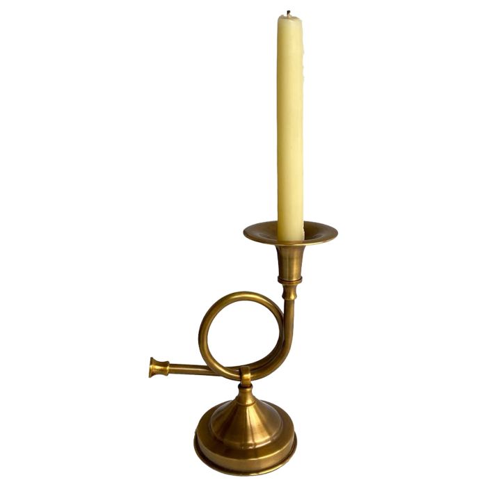 Madison Bay Co. Brass French Horn Fox Hunt Candle Stick Holder (8.25")