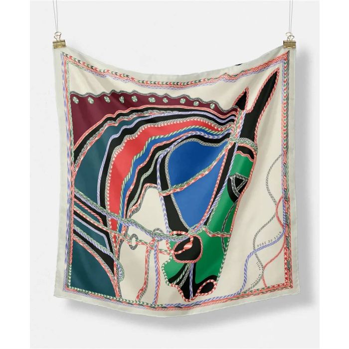 Equestrian Horse Print Silk Blend Scarf