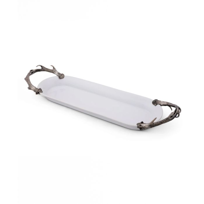 Vagabond House Long Stoneware Tray with Antler Handles
