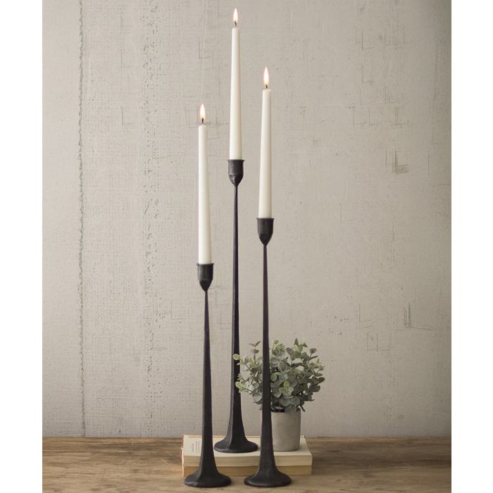 Kalalou Tall Cast Iton Taper Candle Holders - Set of 3