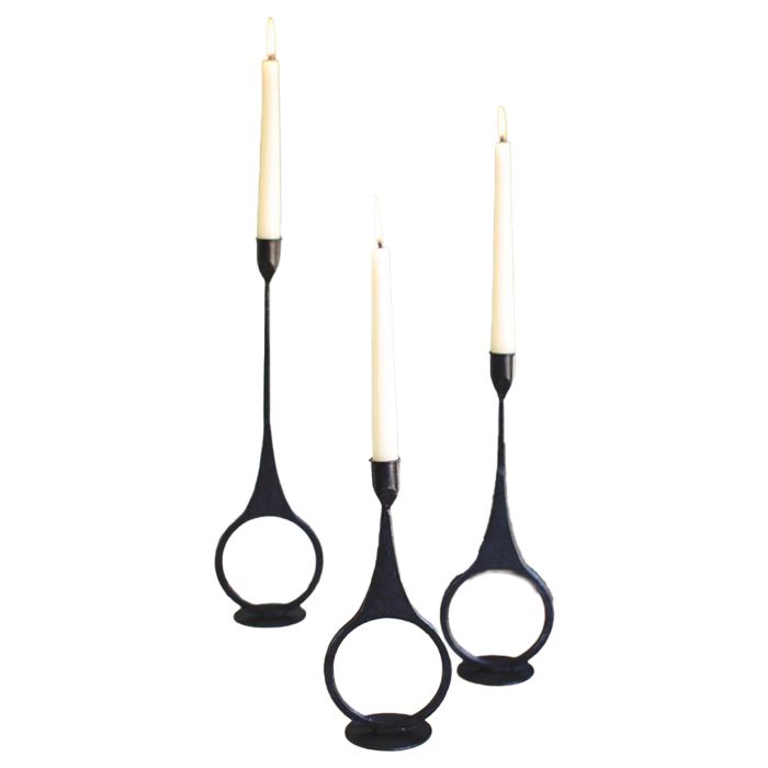 Cast Iron Taper Candle Holders with Ring Detail - Set of 3