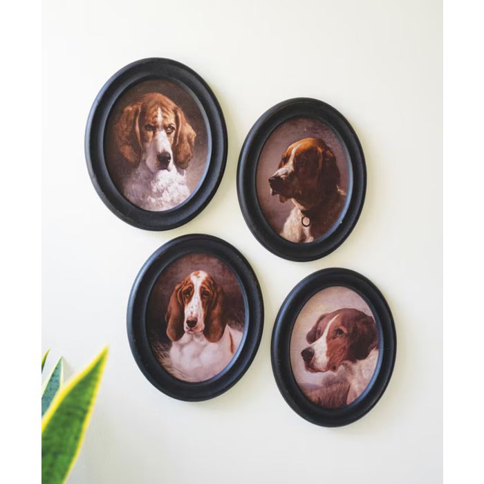 Kalalou Framed Oval Dog Prints - Set of 4