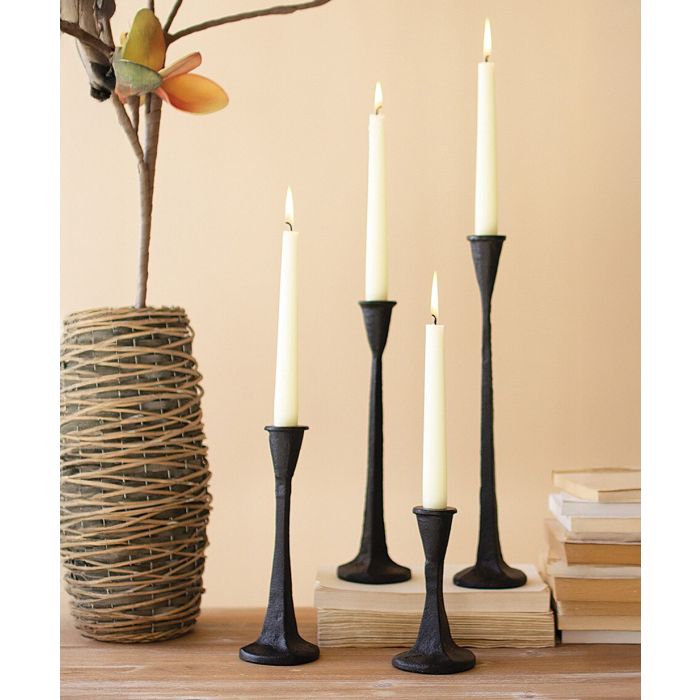 Kalalou Cast Iron Taper Candle Holders - Set of 4