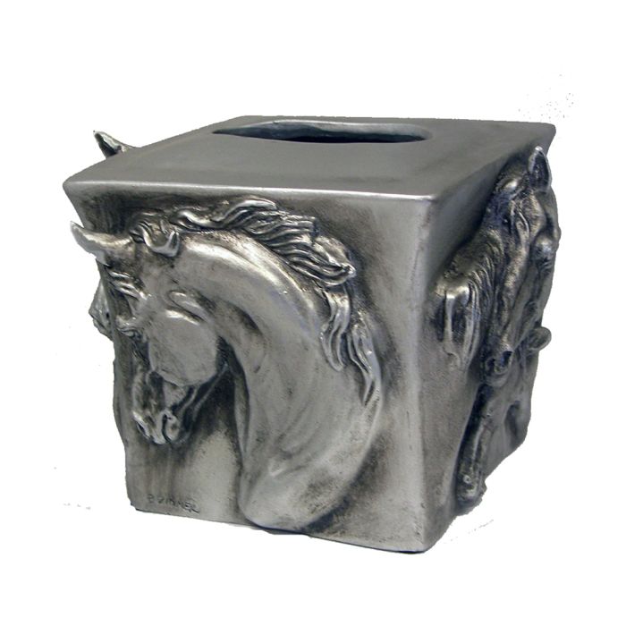 Intrepid Sculpture Silver Horses Tissue Box Cover