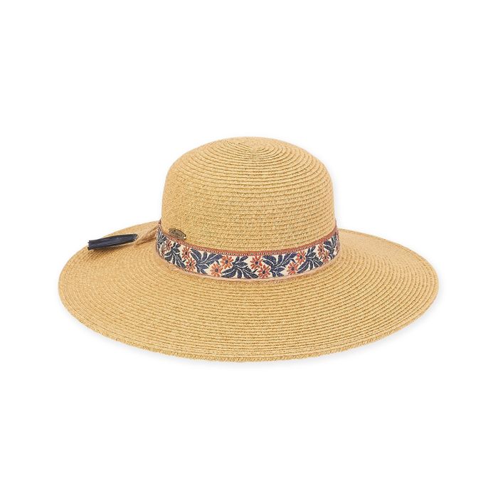 Caribbean Joe Paperbraid Floppy 4" Brim Hat with Floral and Jute Trim