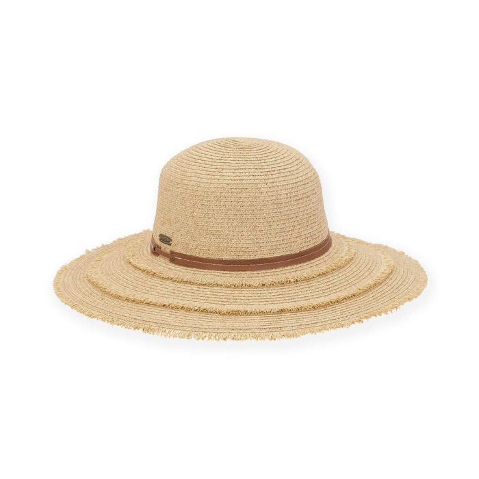 Sun N Sand Paper Braid Leather Trim Wide Brim Floppy Hat