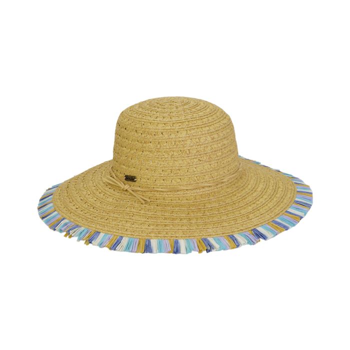 Two's Company Ladies Paper Braid Fringe Tip Floppy Hat With 4.5" Brim
