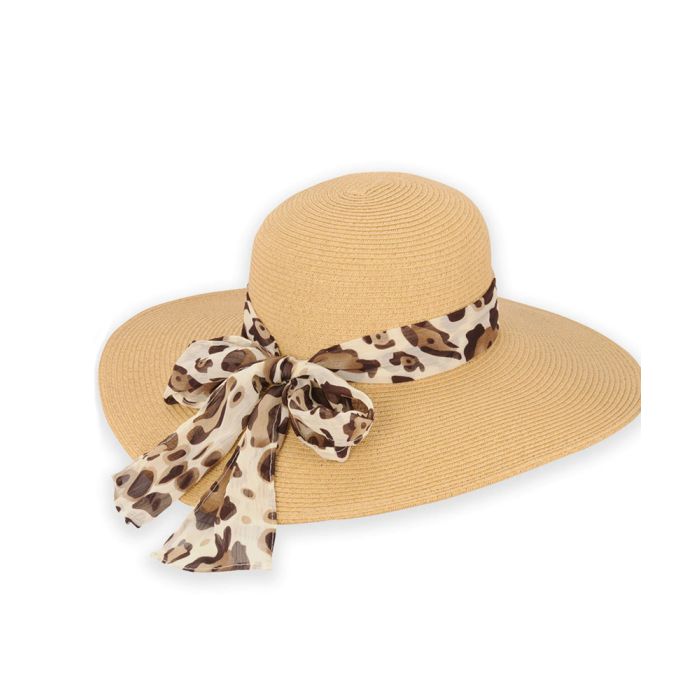 Paperbraid Ambrosia Hat w/Animal Print Scarf & 4.5" Brim