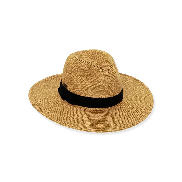 Fossil Stone Sewn Paper Braid Hat with Ribbon Trim