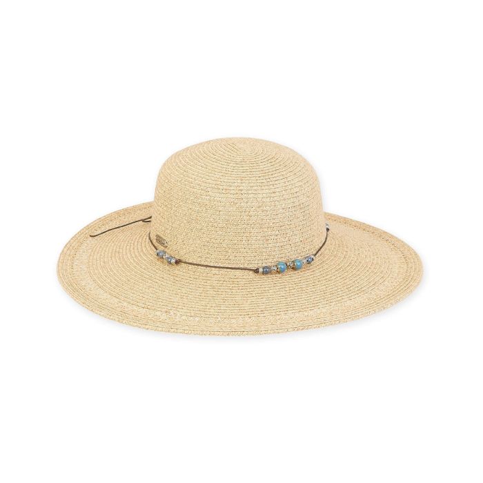 Sun N Sand Paper Braid Classic Wide Brim Hat With Beaded Trim