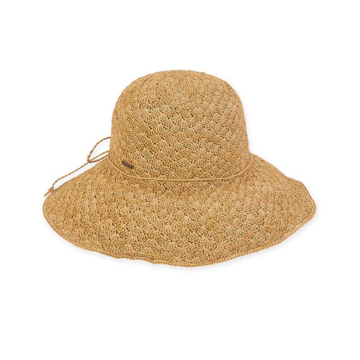 Fine Crochet Raffia Bucket Hat with 4" Wide Brim and Self Tie Trim