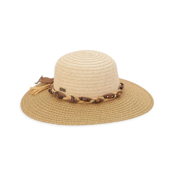 Sun N Sand Paper Braid Tweed Hat With Beads & Floppy 4" Wide Brim