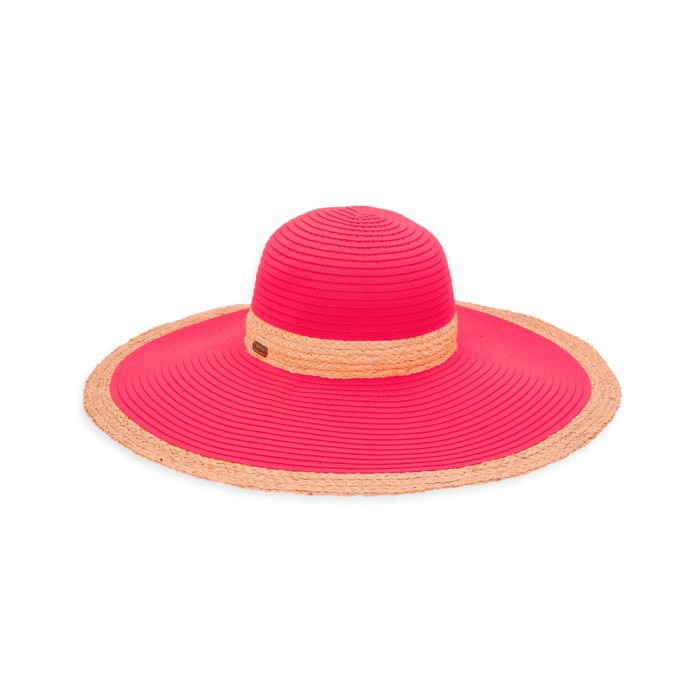 Sun N Sand Floppy Neon Ribbon & Raffia Hat With Wide Brim