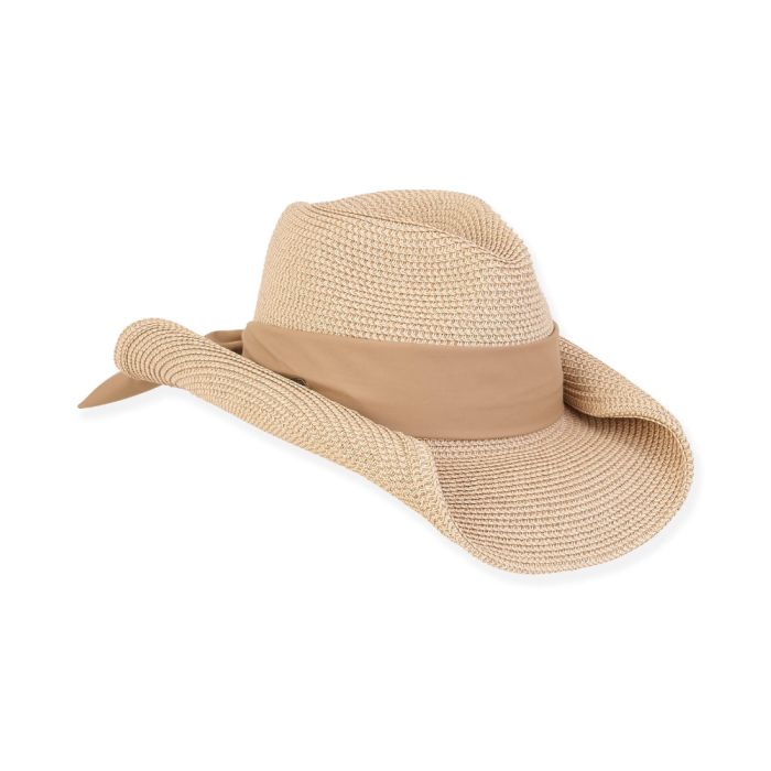 Sun N Sand Ladies Paper Straw Taveuni Western Hat With Cotton Bow Trim