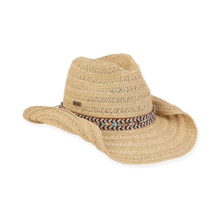 Sun N Sand Ladies Paper Straw Riiska Western Hat With Multi Color Braided Trim